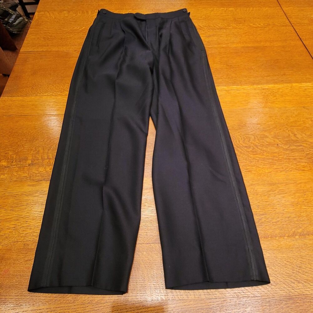 Joseph Abboud Pants Black 97% wool side-stripe trousers suspender buttons 39L